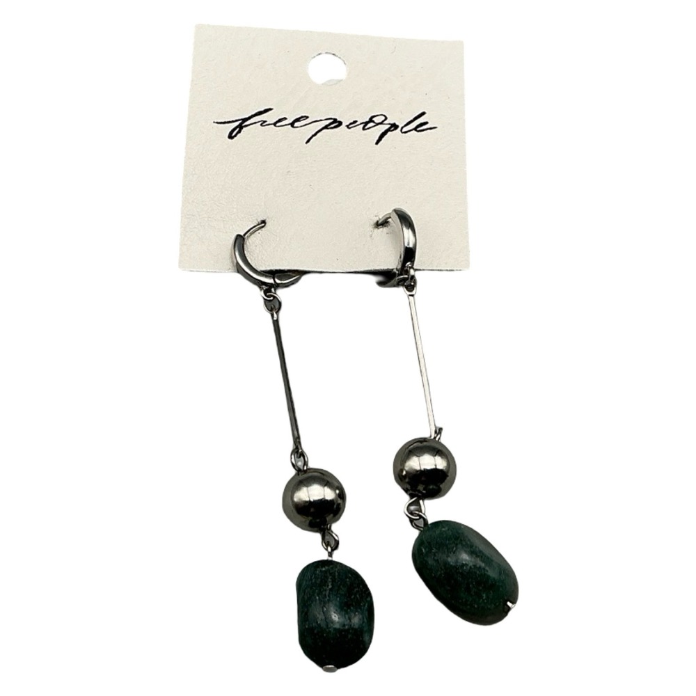 Free People Check Mate Drop Earring Moss Green Gunmetal Stone 111860334